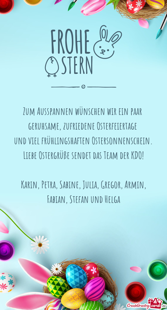 Geruhsame, zufriedene Osterfeiertage