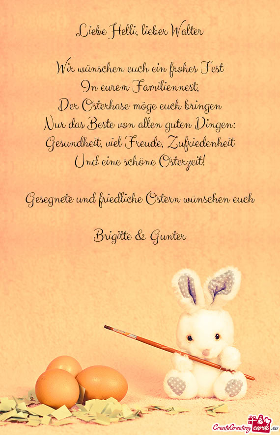Gesegnete und friedliche Ostern wünschen euch