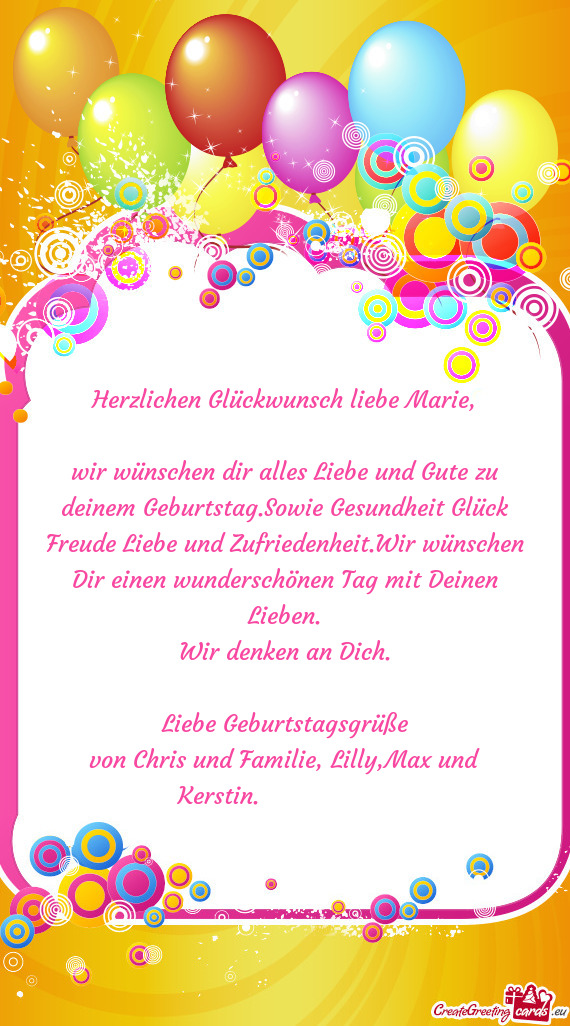 Herzlichen Glückwunsch liebe Marie
