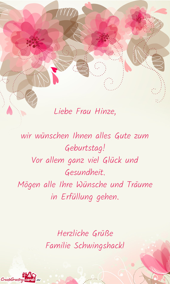 Liebe Frau Hinze