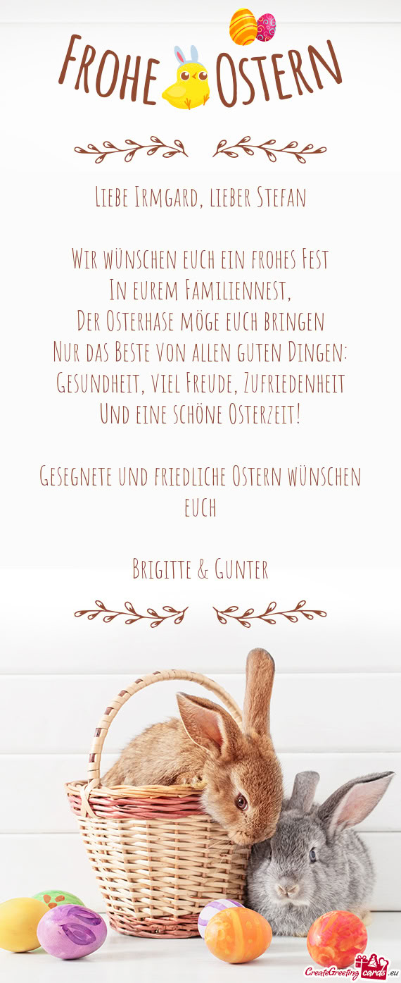 Liebe Irmgard, lieber Stefan