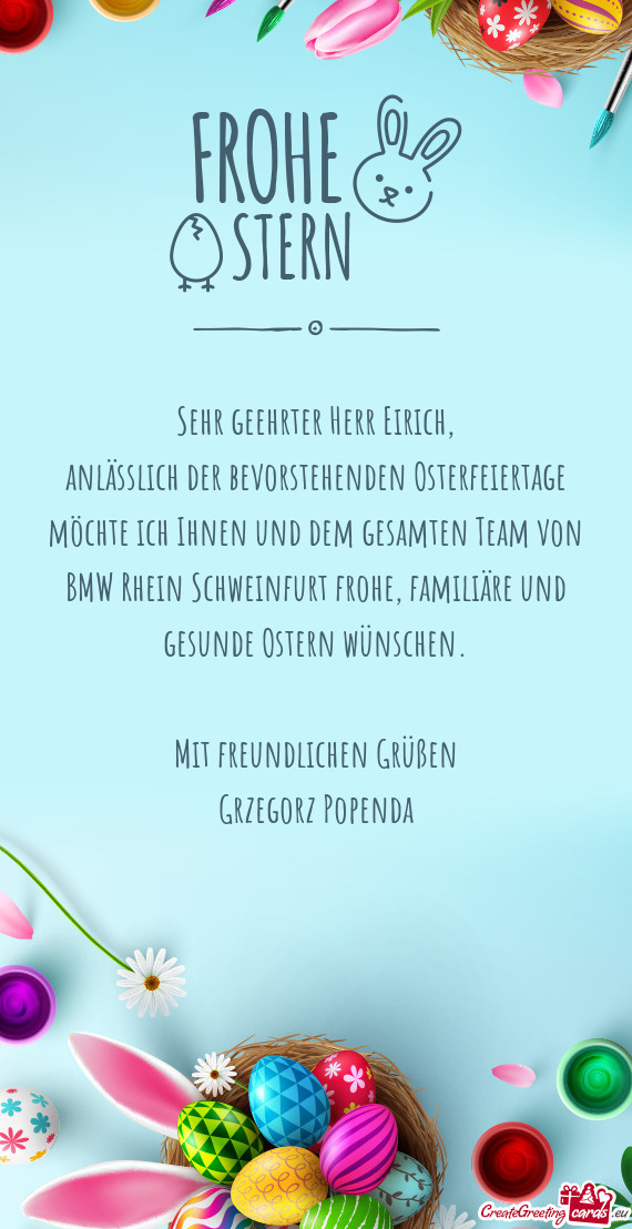 Sehr geehrter Herr Eirich