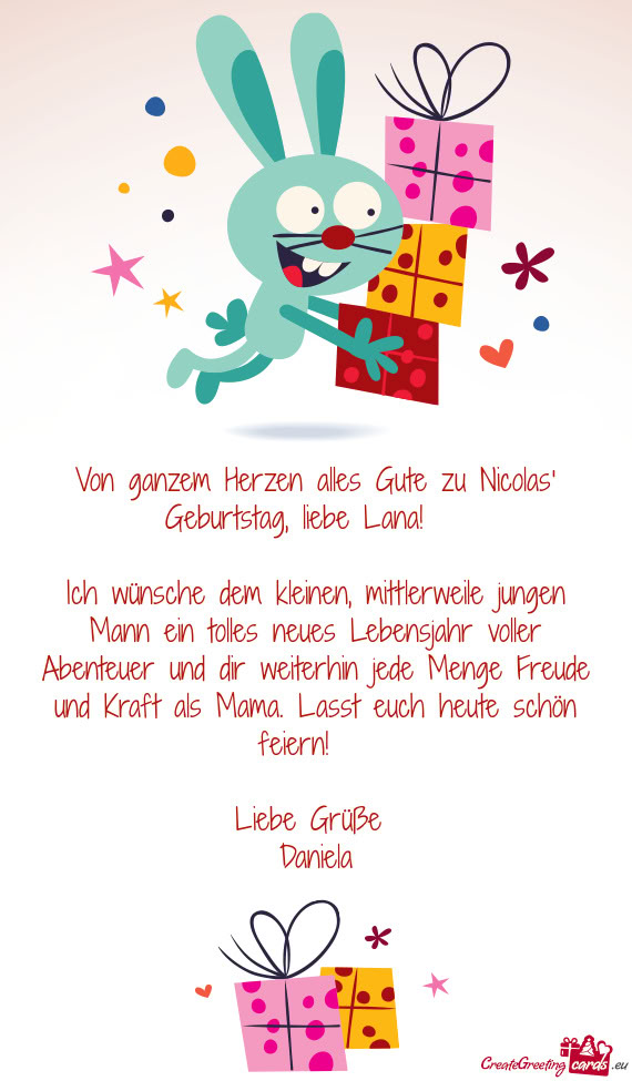 Von ganzem Herzen alles Gute zu Nicolas' Geburtstag, liebe Lana! 💕