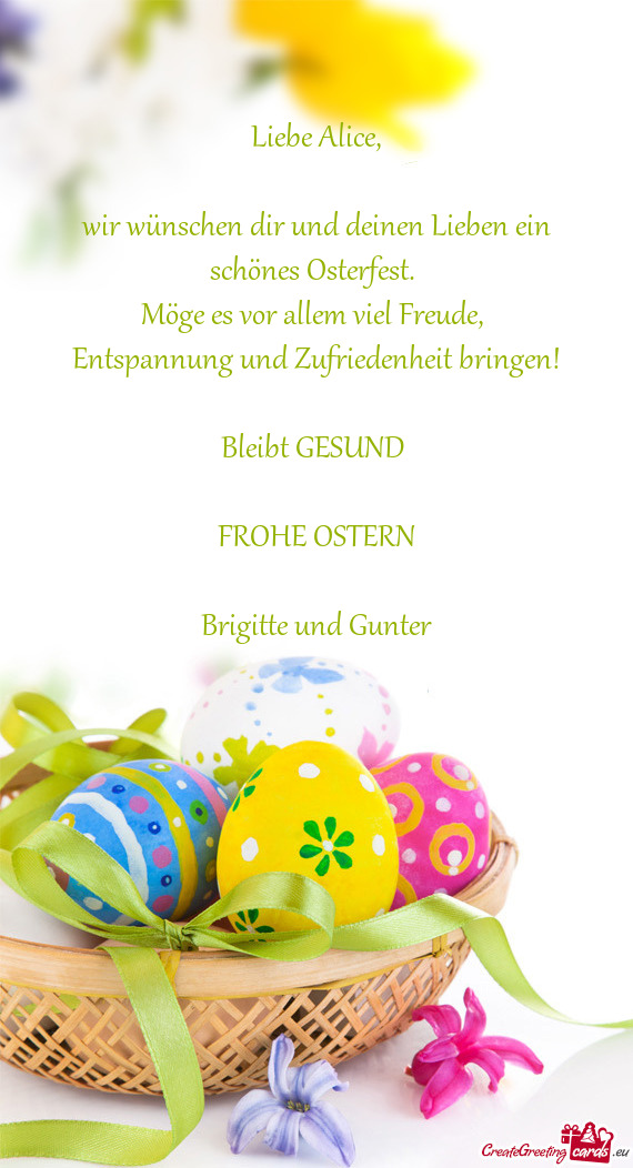 Wir wünschen dir und deinen Lieben ein schönes Osterfest