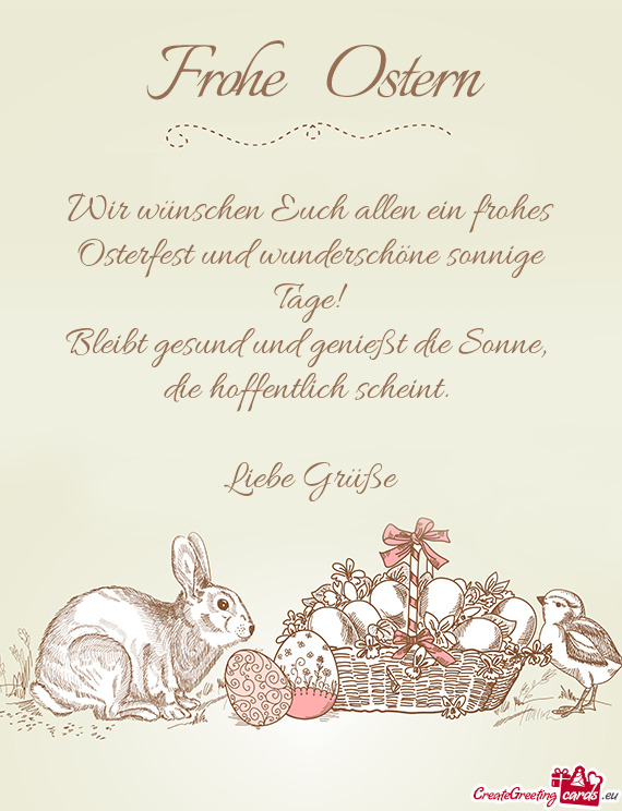 Wir wünschen Euch allen ein frohes Osterfest und wunderschöne sonnige Tage