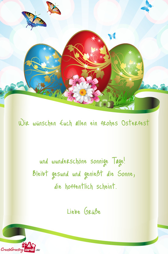 Wir wünschen Euch allen ein frohes Osterfest