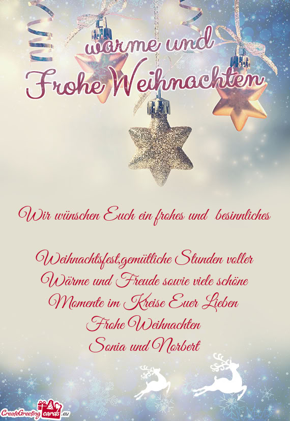 Wir wünschen Euch ein frohes und besinnliches Weihnachtsfest,gemütliche Stunden voller Wärme un