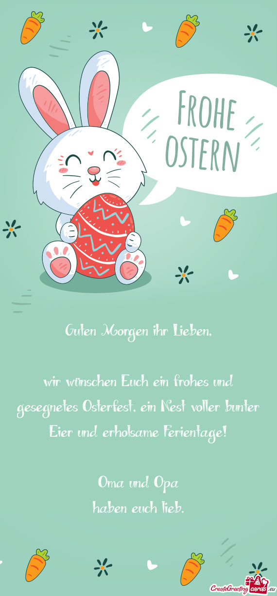 Wir wünschen Euch ein frohes und gesegnetes Osterfest, ein Nest voller bunter Eier und erholsame Fe