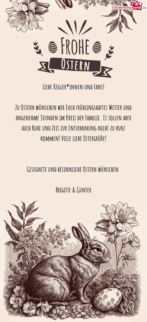 Zu Ostern wünschen wir Euch frühlingshaftes Wetter und angenehme Stunden im Kreis der Familie. Es