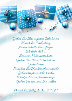 Weihnachtskarte mit blauen Geschenken